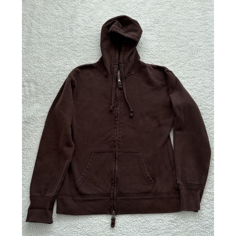 Vintage Y2K Russell Athletic Full Zip Hoodie Sweatshirt Distressed Brown Size L